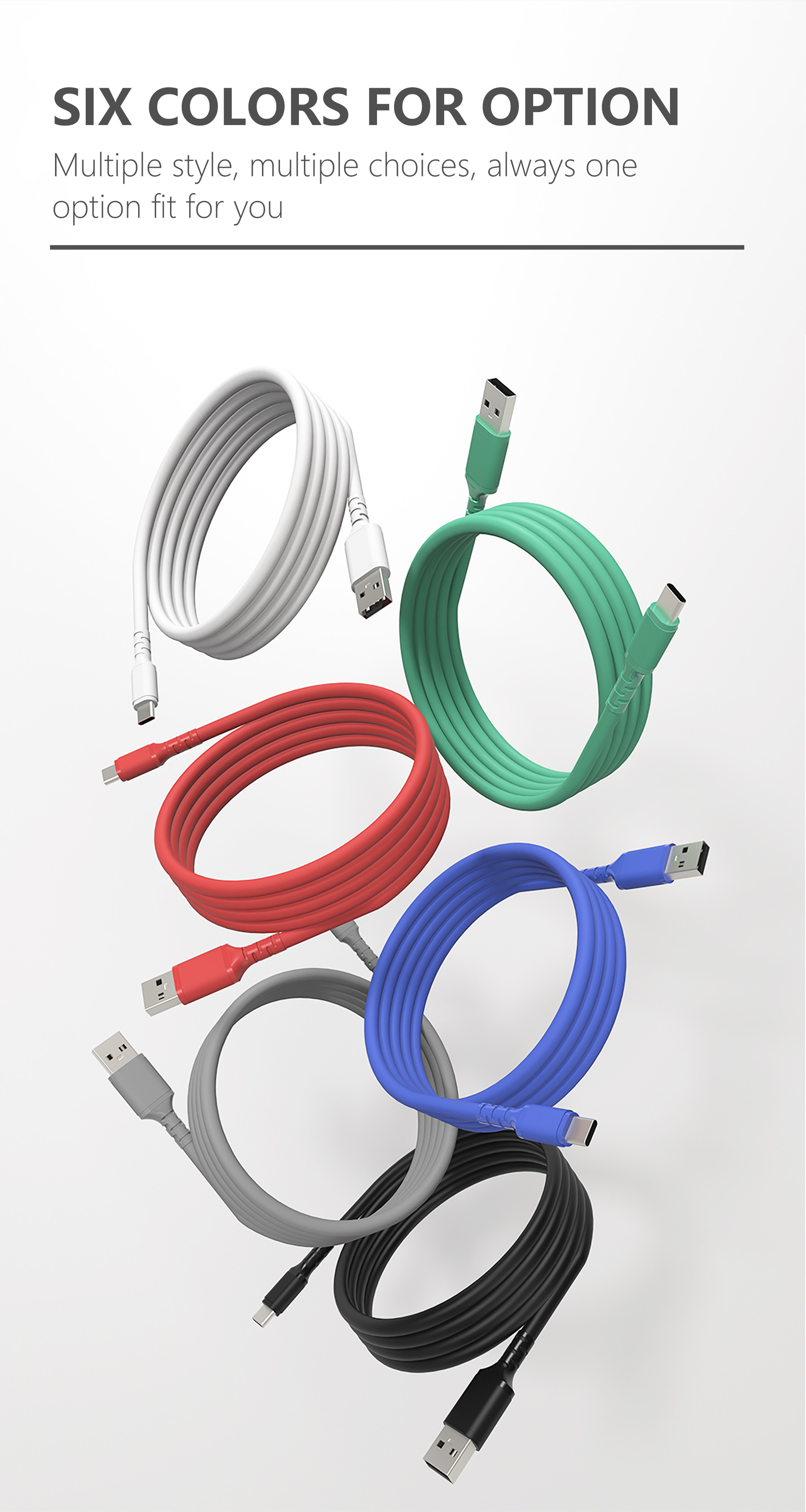Soft Liquid Silicone Usb A To Usb C Cable , 5V 3A 3ft Green Usb Cable