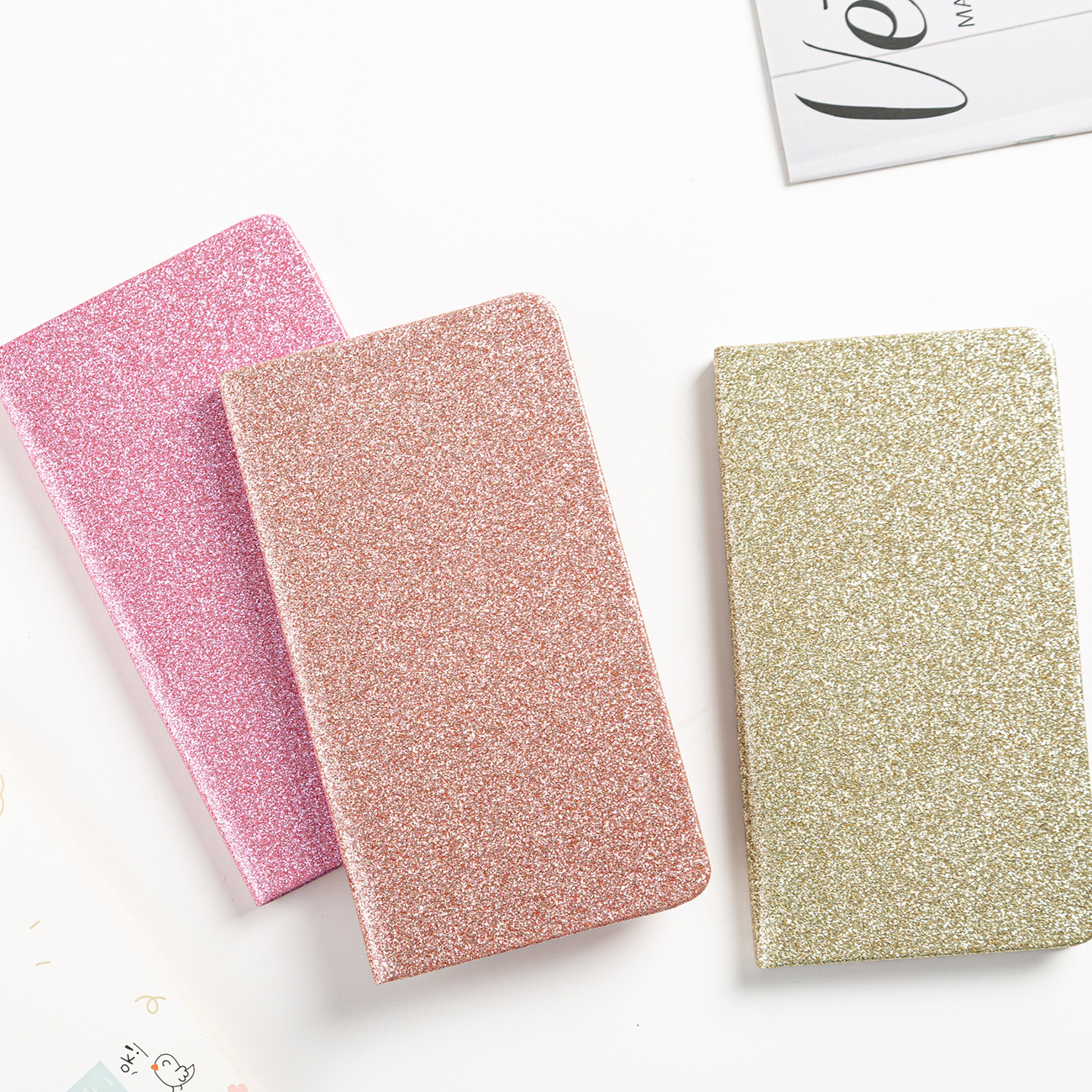 Daily Weekly Monthly Planner A6 Glitter Cover Notebook With Pen Set for Custom Girls Gift