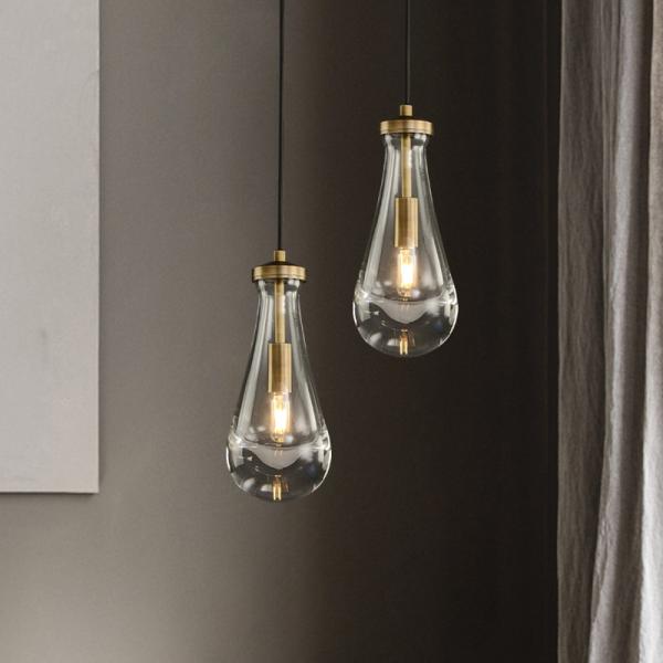 Nordic Glass Pendant Light Water Drop Shape Gold/Black Dining Room Rain Pendant