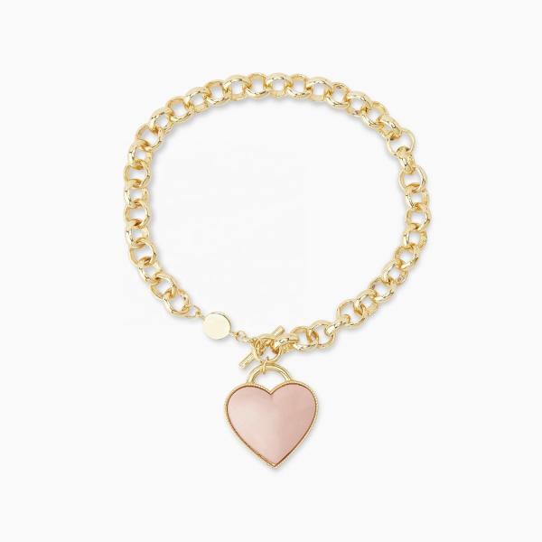 925 Sterling Silver Heart Charm Bracelet in Chic Pink for Girls Delightful