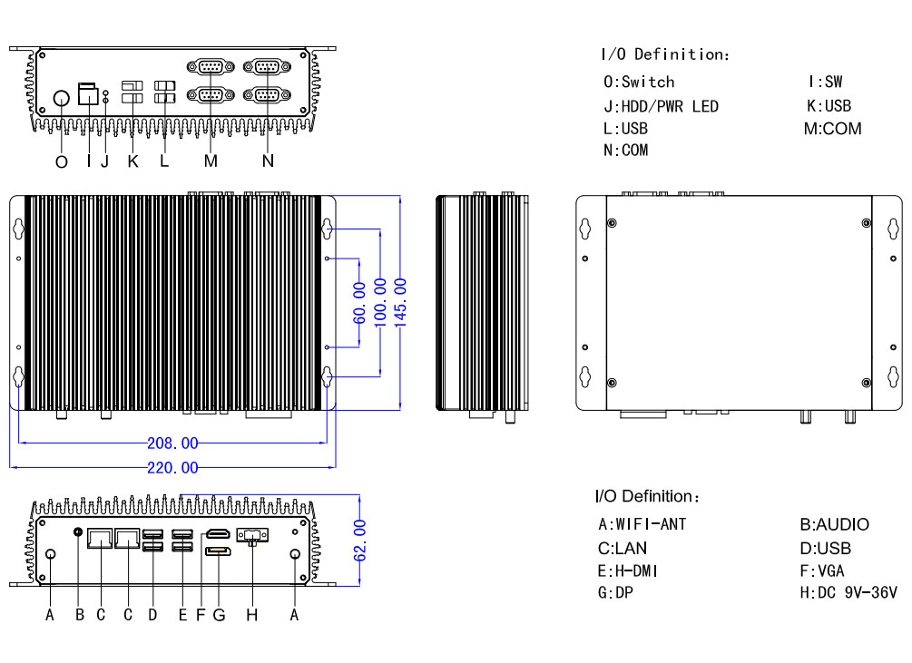 Rugged Small Industrial Computer LAN 4 COM 8 USB RS232 RS485 8th CPU 2