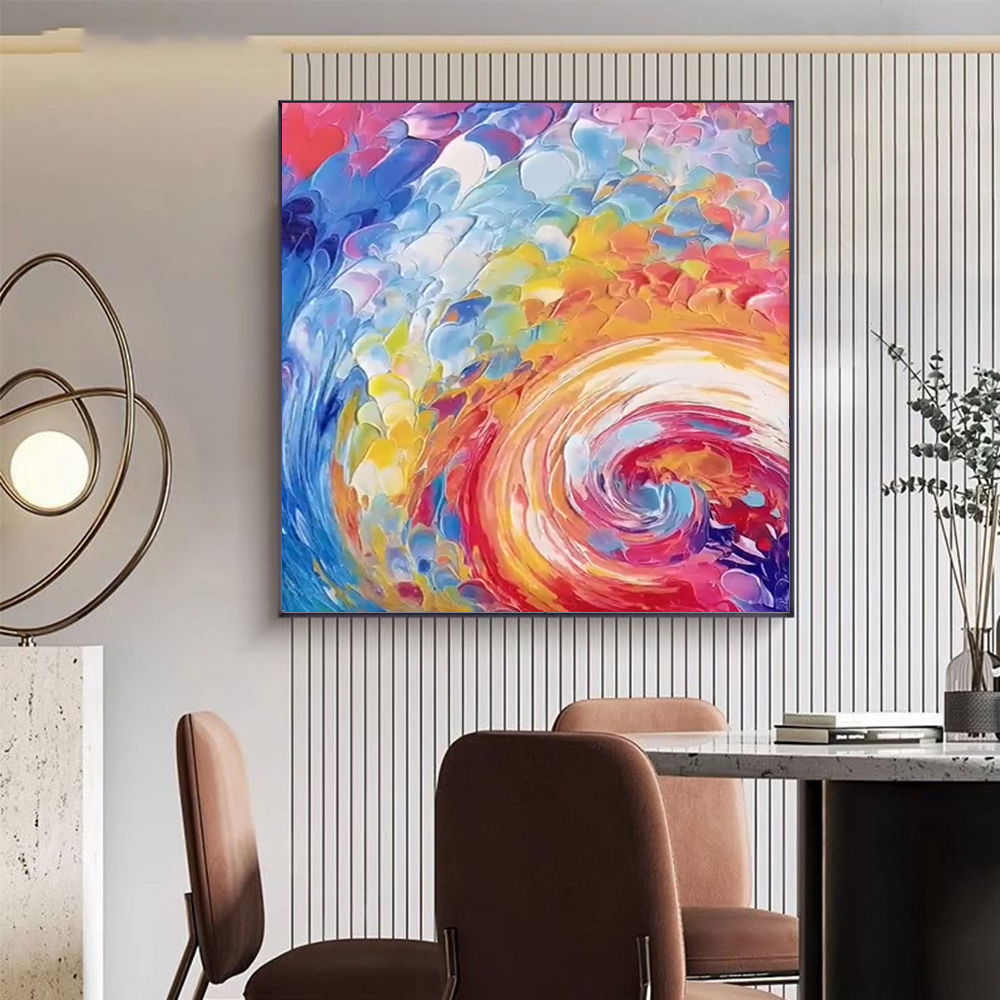 Colourful 3d Relief Landscape Oil Paintings With Thick Texture Art Design Decorative Canvas Abstract Whirlpool Art Wall
