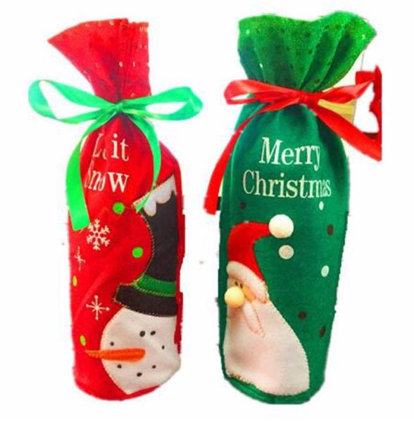 Embroidery Kids Christmas Craft Gifts Wine Bags Santa Snowman Drawstring Soft