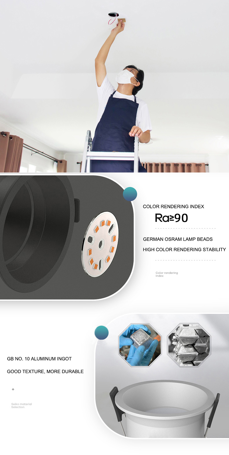 Anti Dazzle Round Recessed Downlight Ip44 6000K Embedded Ceiling Light