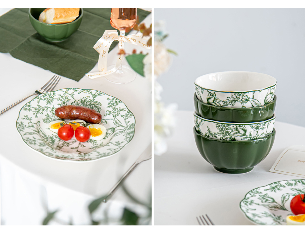 Business Gifts Floral Porcelain Ceramics Salad Bowl Set of 4 Sustainable and Stylish