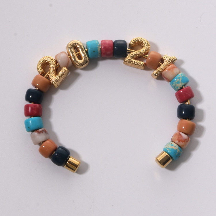 18.5cm Handmade Beaded Bangles , Stainless Steel Forte Beads Bracelet multicolor