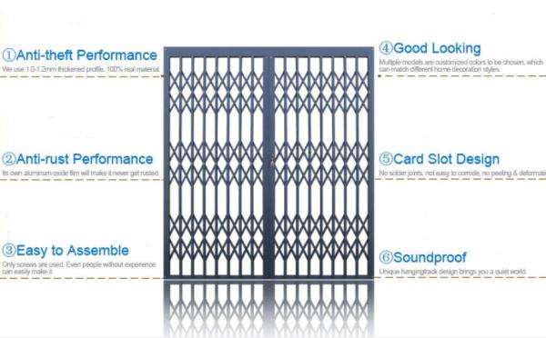 High safety Aluminium Burglar Trellis door made of high strength aluminium