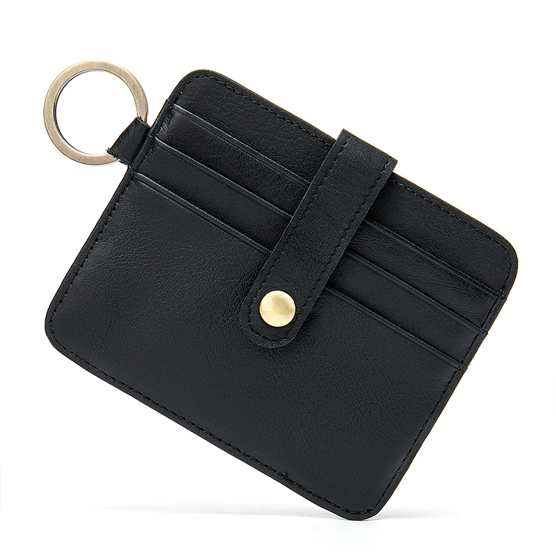 Fashion Cowhide Leather Keychain Wallet Credit Card Holder for Men Women Custom Stitch