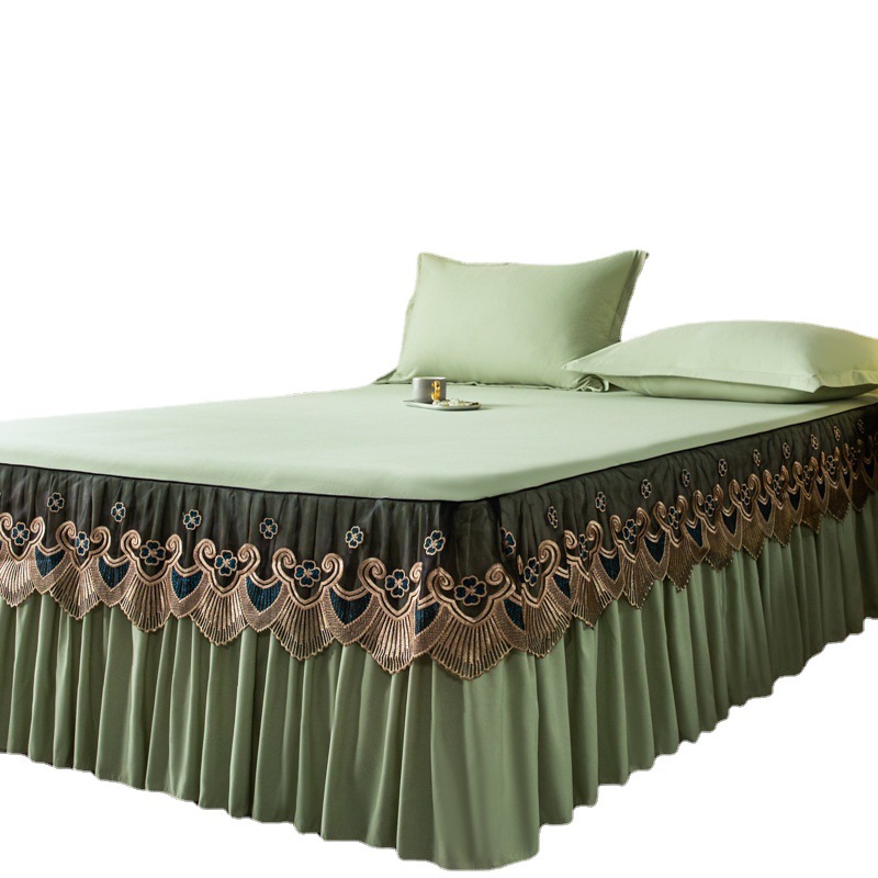 3 kg Luxury Cotton Silky Bedspread Queen Bed Skirt Bed Sheets Set with Pleats Skirt
