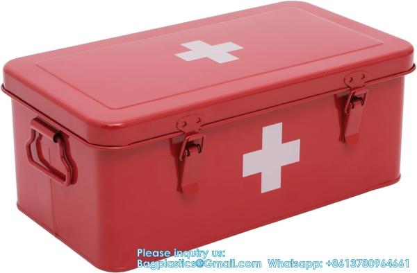 First Aid Medicine Box, First Aid Kit Supplies Bin, Metal Medicine Storage Tin,