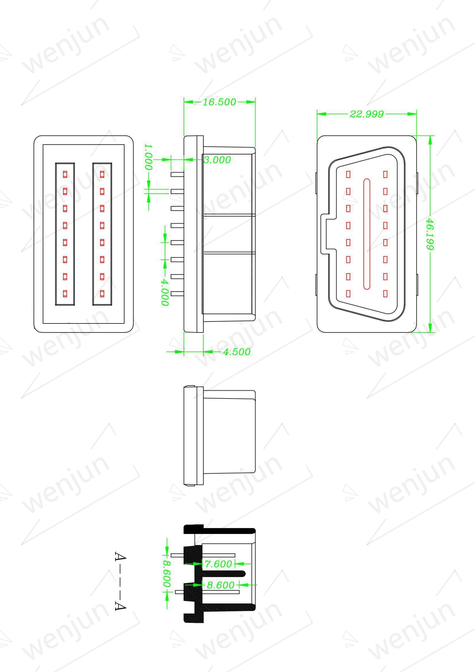 Stable Male Diagnostic Plug For Car , 16 Pin OBD2 Scanner Connector