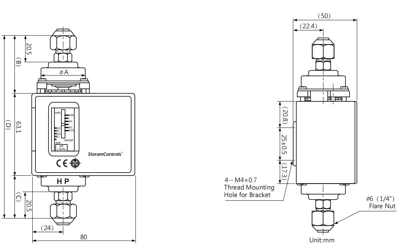 Adjustable 435 Psi Differential Pressure Switches 174 Psi 246 psi