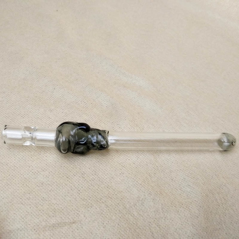 Skull Chillum One Hitter Glass Smoking Pipe For Dry Herb 5.1 Inch Length