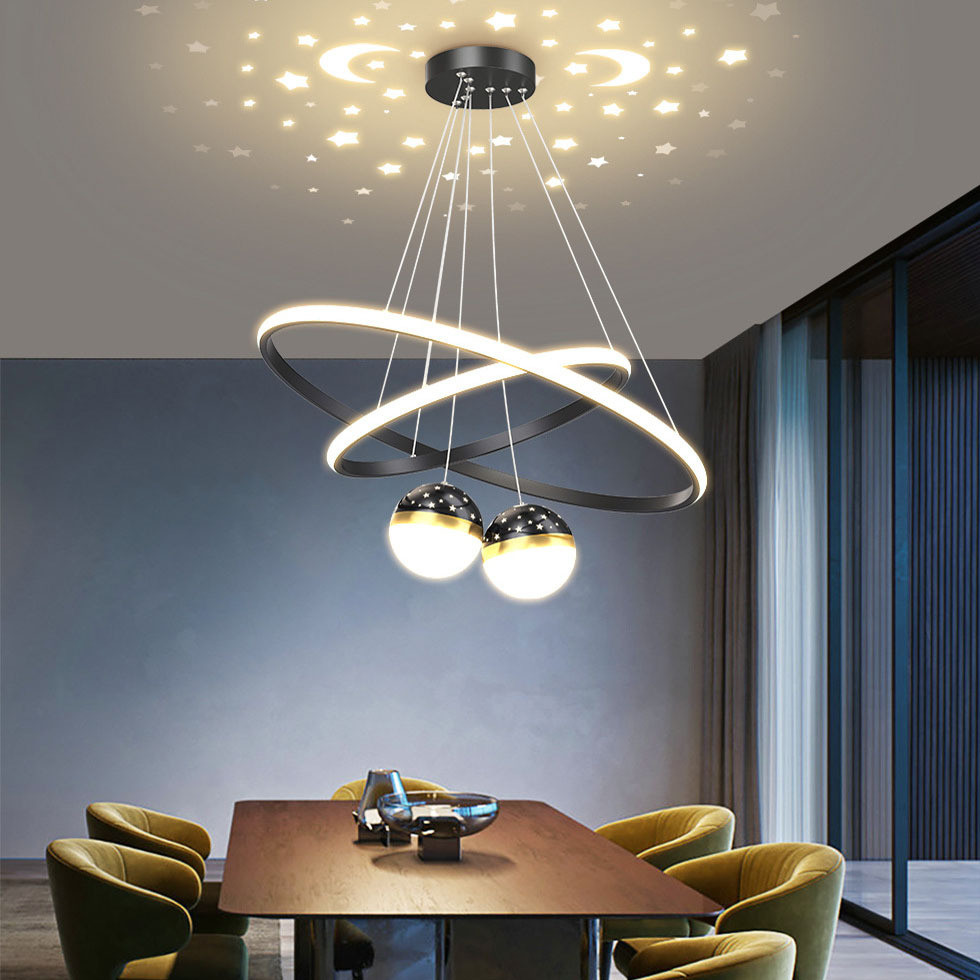 Modern Gold Chandelier Round Aluminum Pendant Light Star Ball Projection Durable Living Room Bedroom