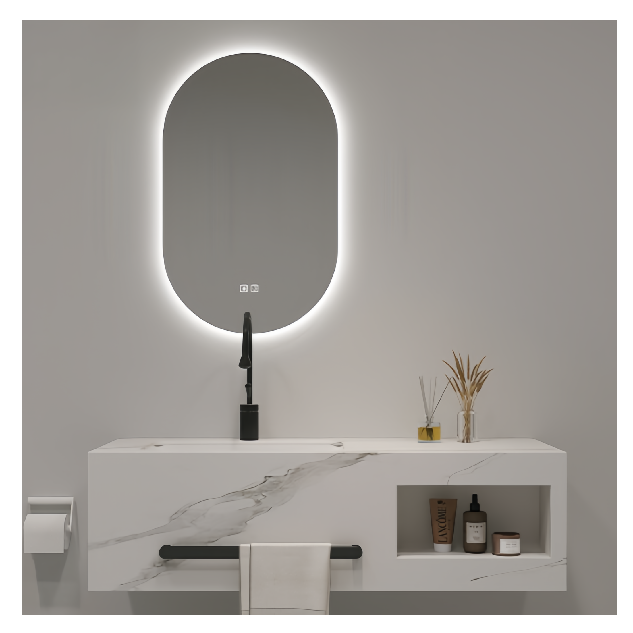 Hotel Bathroom Vanity with Mirror Countertop in Modern Design Bathroom Mirrored Cabinet
