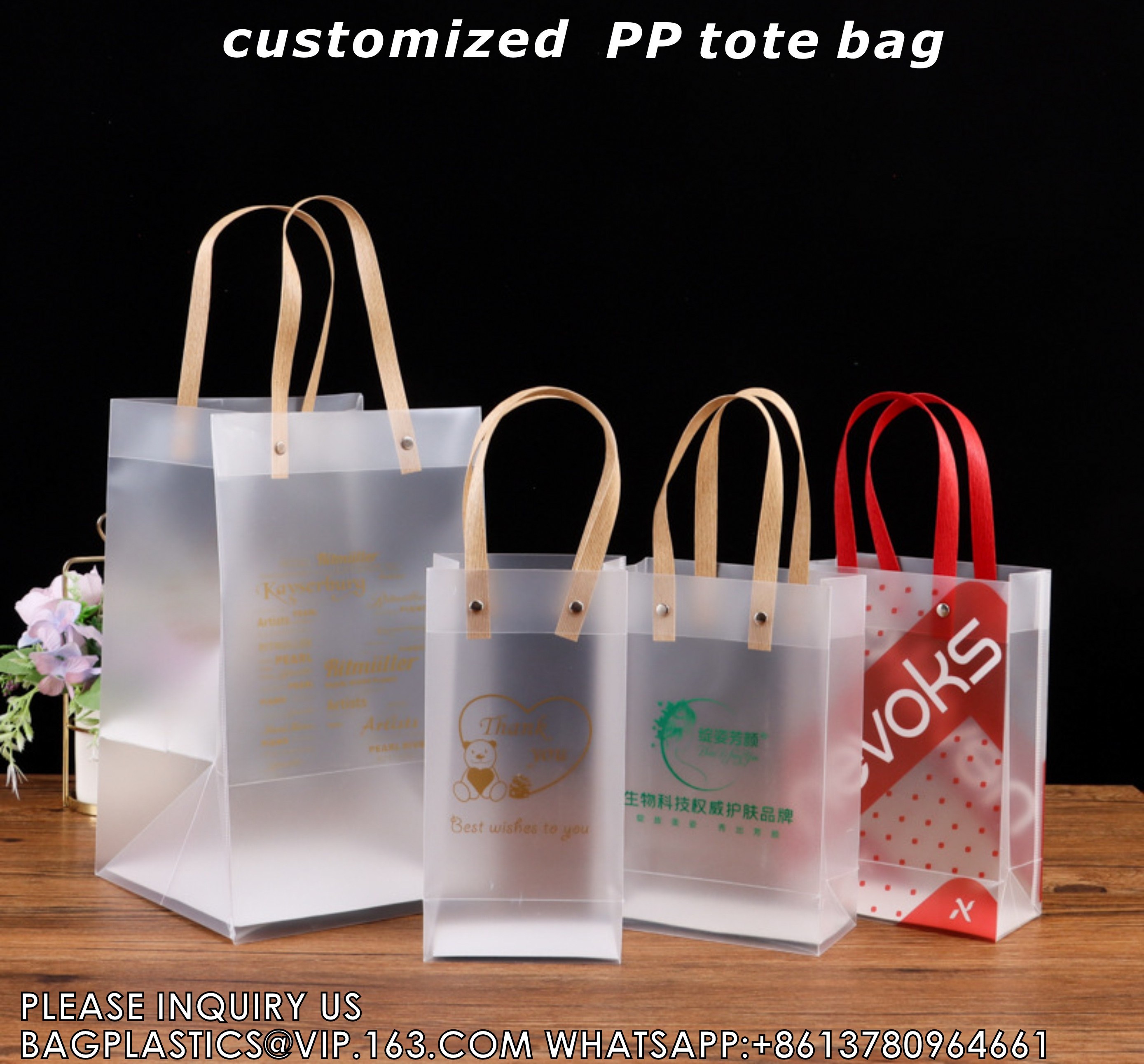 Clear Luxury PP Handbag With Handle Reusable Custom Logo Plastic Tote Bag For Shopping Packaging Bag