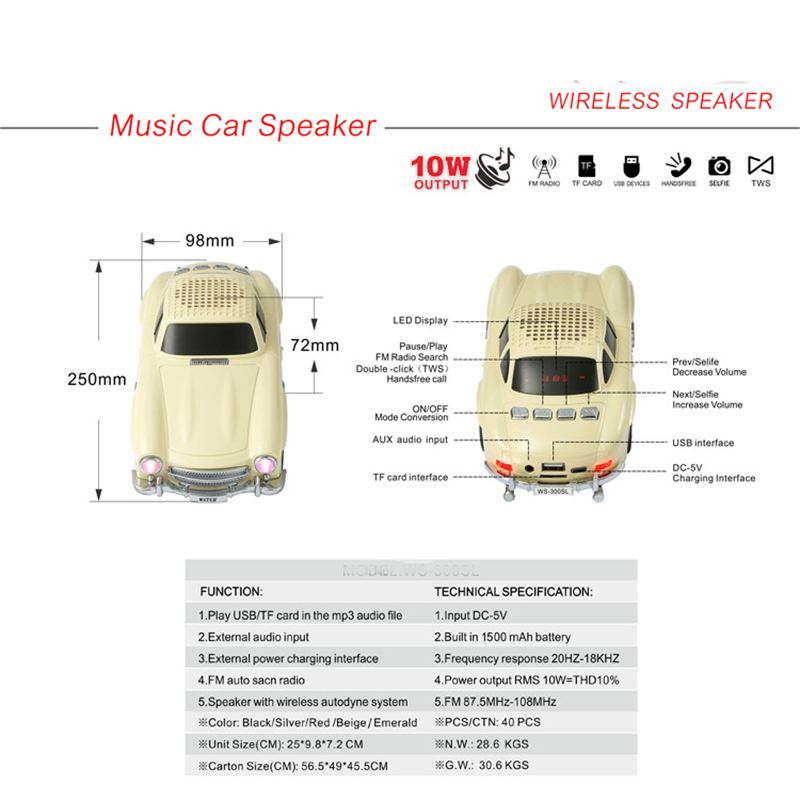 Customizable Gift Portable Wireless Mini Car Speaker With Full Range Audio Crossover