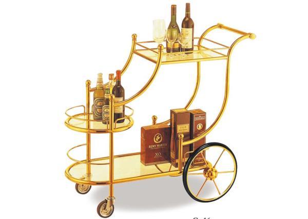 Big Wheel Room Service Equipments Wine Serving Cart Mirror - Gold Finish Fire -