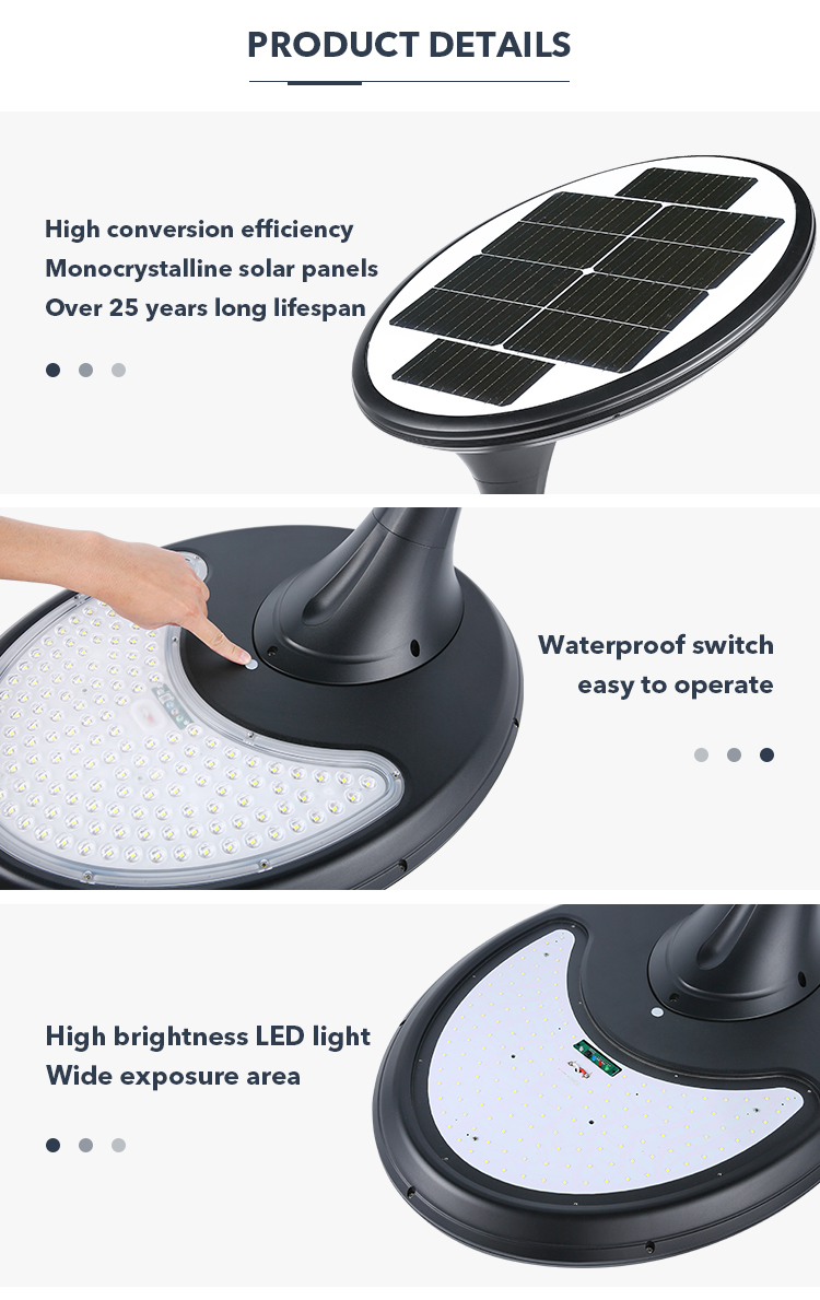 38W Courtyards Integrated Solar Led Street Light Oval Shape Light Control Outdoor Lamp