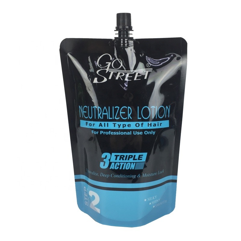 custom printing stand up pouch glossy plastic spout doypack liquid hair lotion packaging bag