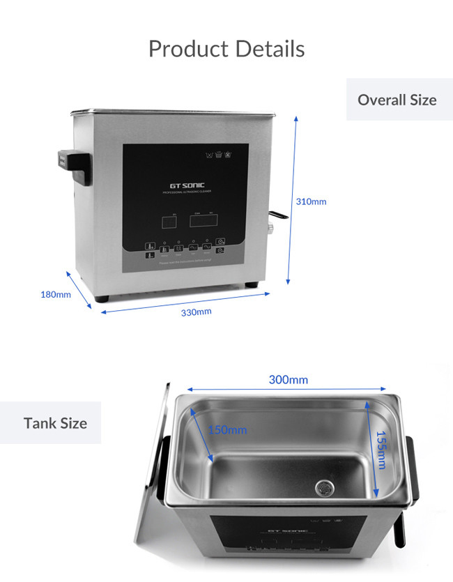 40kHz 150W Ultrasonic Cleaning Device , 6L Stainless Steel Ultrasonic Cleaner With Degas