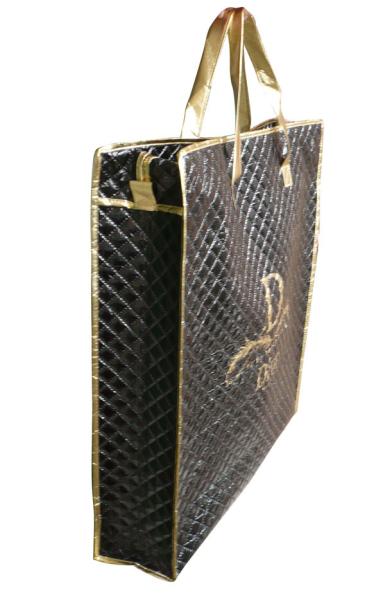 Waterproof 75g black quilted unwoven fabric zipper reusable carrier bags