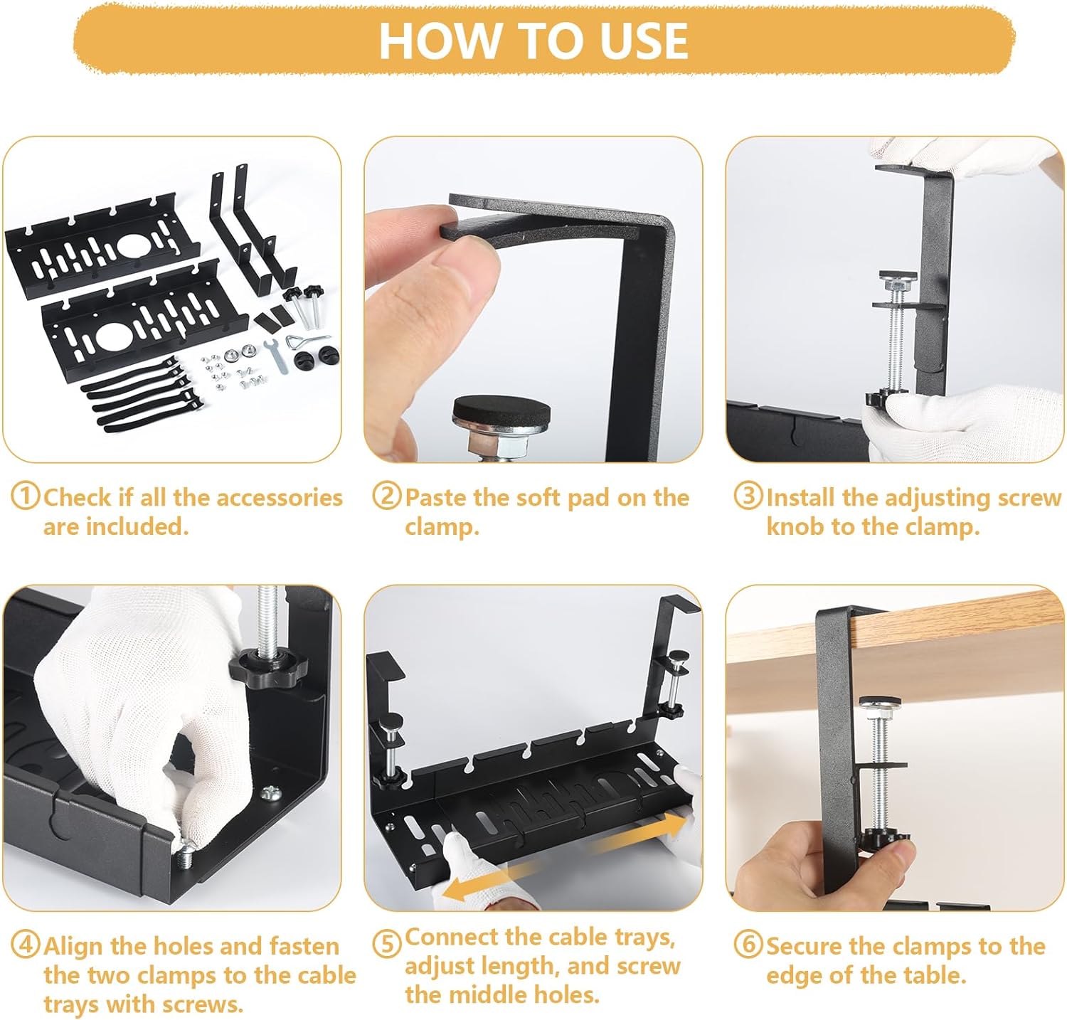 Organize Wires with Extendable Under Desk Cable Management Tray 7.3inch*21.6inch*4.7inch