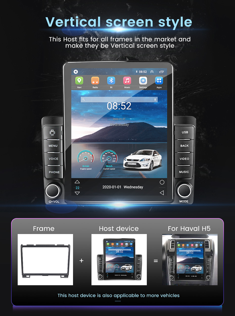 Universal Android Auto Car Radio 9.5'' Vertical Screen FM IPS Carplay MP5 Car Player