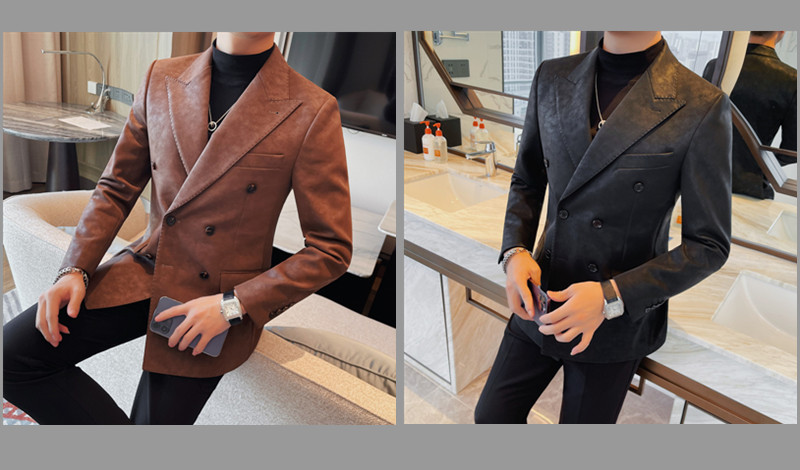 Men's Suede Suit Jacket Business Casual Style Slim Fit Blazer for Men Leather Material
