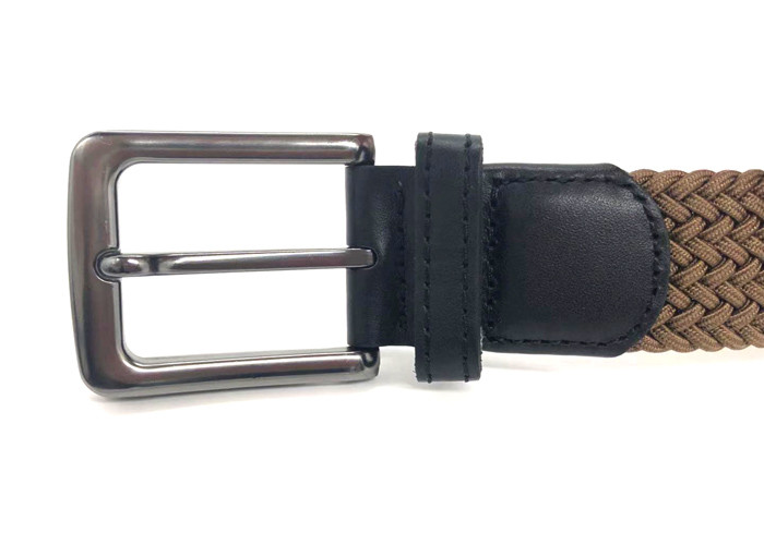 Brown Color Mens Braided Stretch Belts With Zinc Alloy Metal Buckle