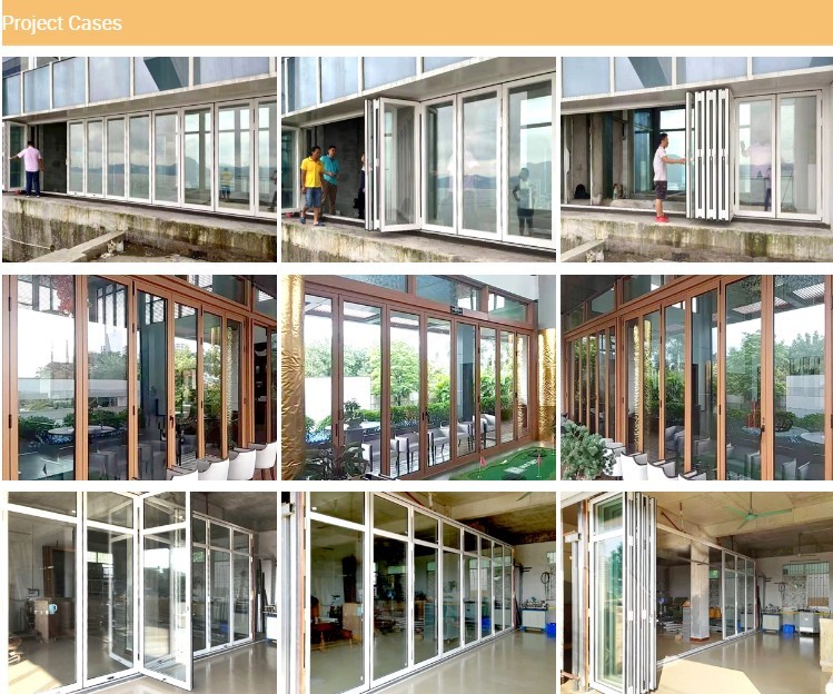 EBUNGE Commercial Exterior Accordion Double Glazed Glass Doors Sliding Bifolding Door For Residential