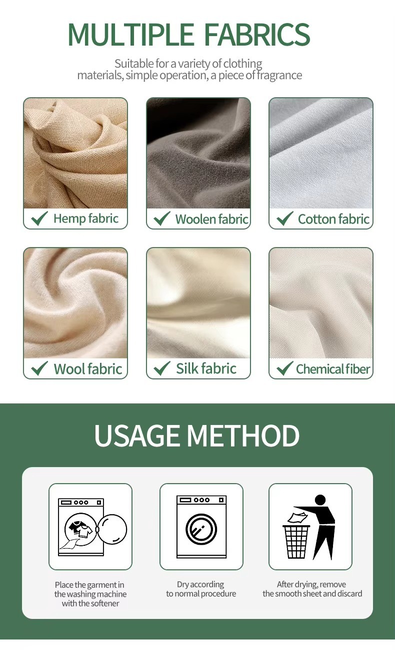 Sustainable Fabric Softener Washer Sheets Long Lasting Scent Eco Friendly