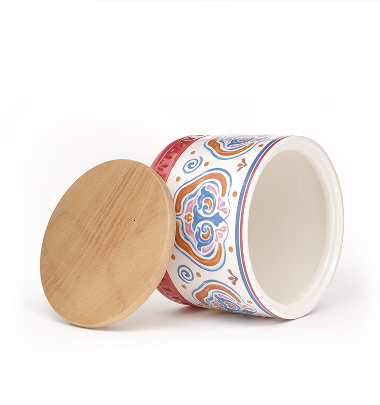 Middle Eastern Flower Decal Storage Jars Food Ceramic Canister Set With Bamboo Lid And Silicone Ring