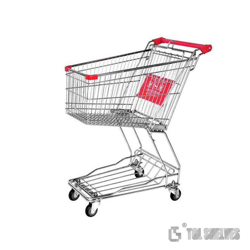 4 Wheels Steel Shopping Cart Trolley 100L for Supermarket Chrome Surface