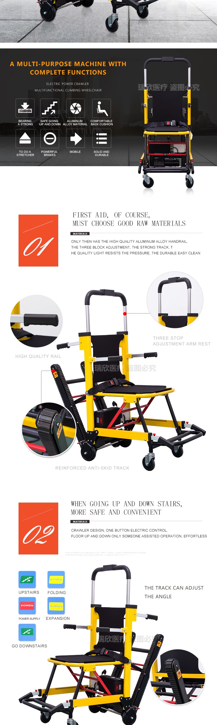Class I Instrument Classification Electric Stair Chair Climbing Vehicle with Castors