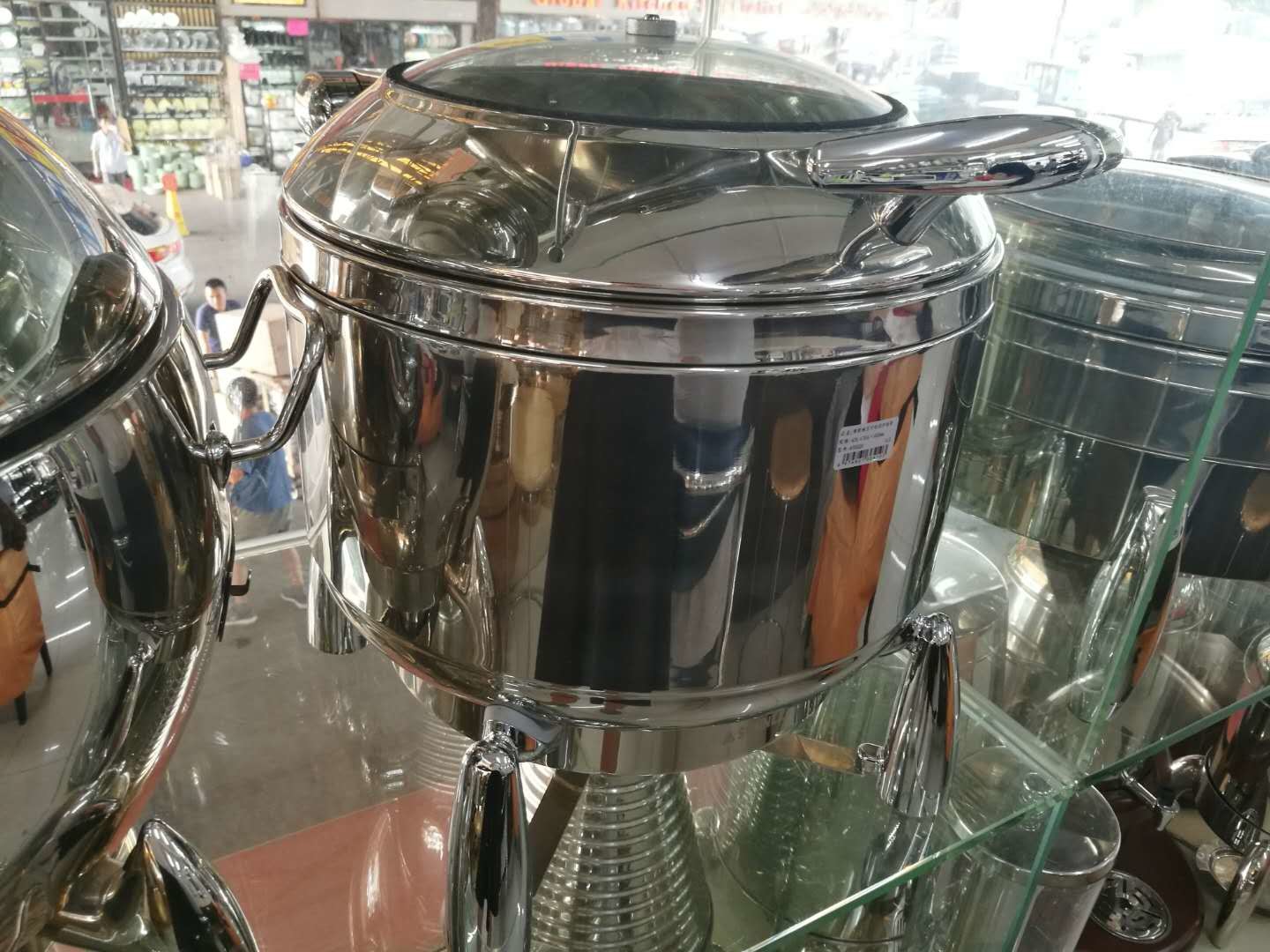 Buffet Ware Stainless Steel Cookwares Roung Soup Warmer With Glass Window / Lid 10Ltr