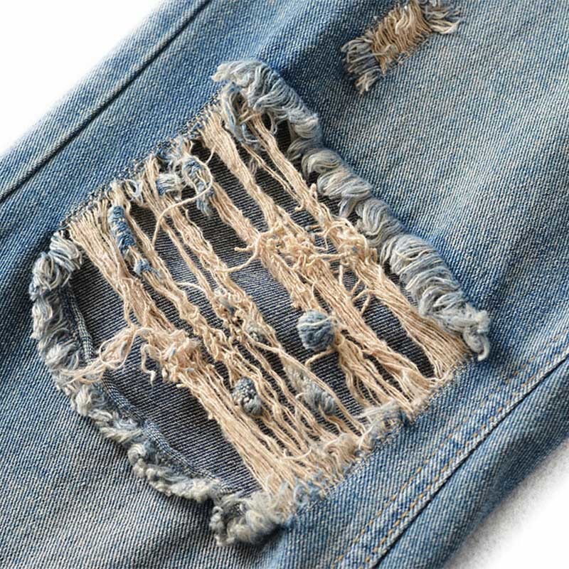 Factory Customized European Style Fashionable High Waist Woman Ripped Jeans