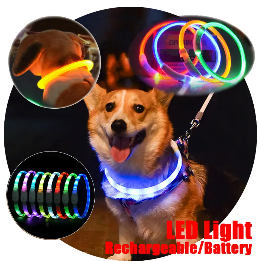 Custom Nylon Waterproof Dog Training Collar Reflective LED Luminous Charging Pet Dog Collar