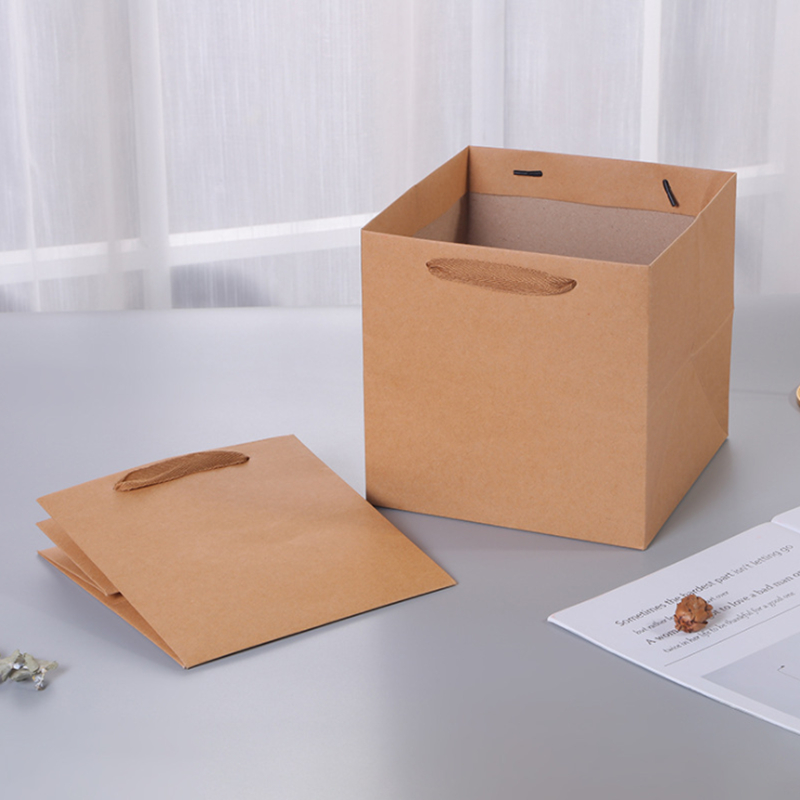 Recyclable Square Brown Kraft Paperboard Boxes Packaging Bags For Flower Arrangements