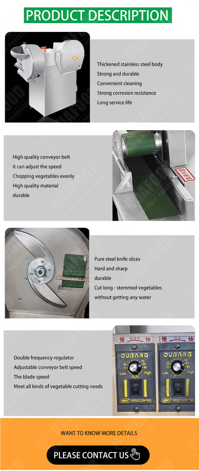120-850KG/Hr Electric Multifunction Vegetable Cutting Machine Section Silk Chopped