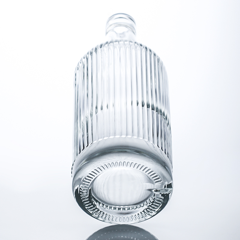 750ml Round Shape Glass Bottle with Stripe and Cork for Rum Vodka Whisky Tequila Gin
