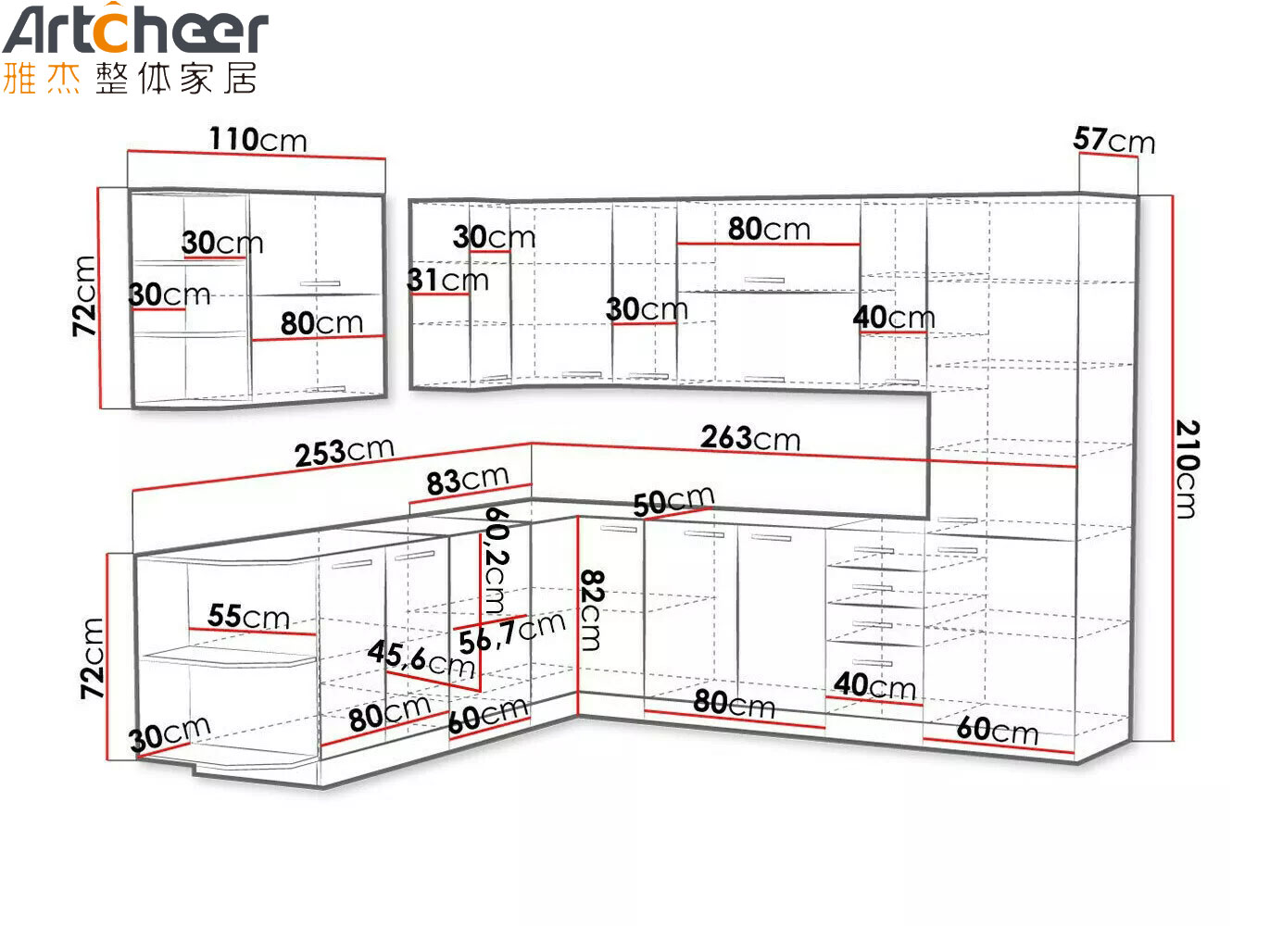 Villa Kitchen Cabinets with Modular / RTA Design and Customized Size in Plywood Material