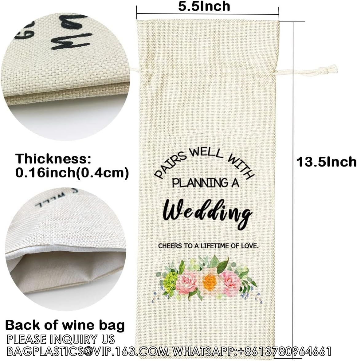 Wedding Wine Bag, Gift For Wedding Planning, Wedding Officiant, Wedding Host, Bride And Groom Wine Gift, Linen Wine