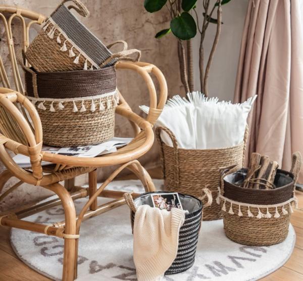 Handicraft Natural Seagrass Storage Basket With Handle ECO Friendly Kids Toy
