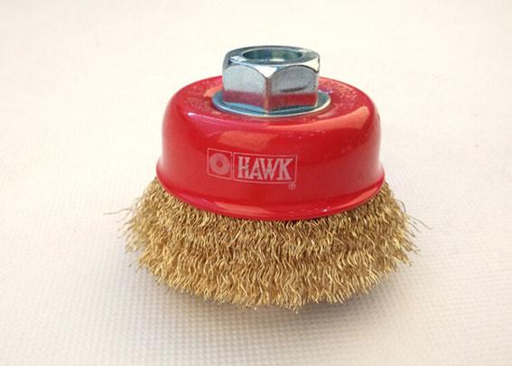 3'' wire cup brush,coarse crimped brass coated wire 0.014'',with M14 by 2