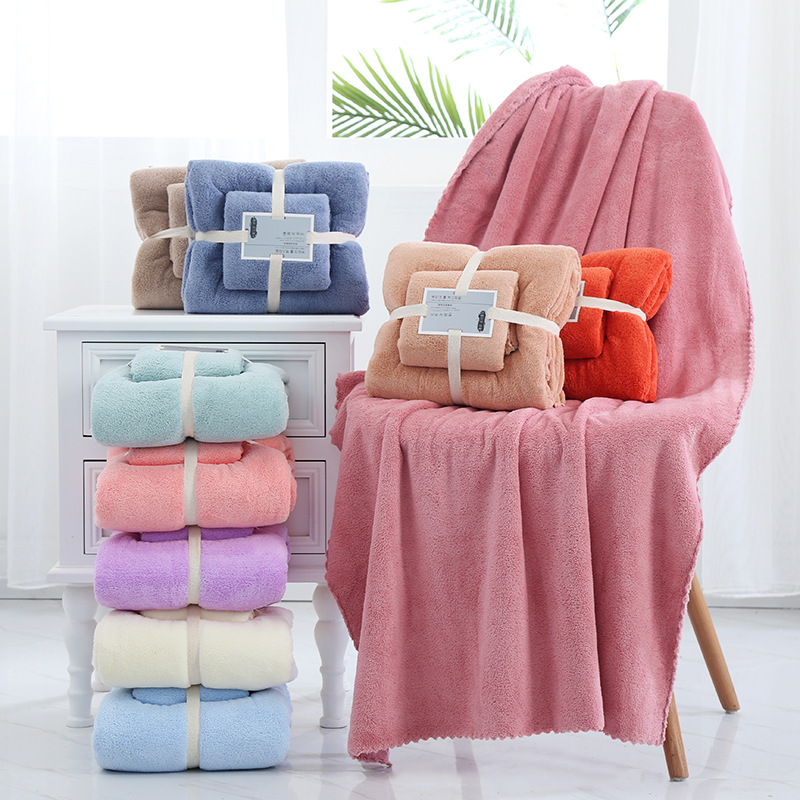 Custom Green Microfiber Towel Set High Density 2-Piece Coral Velvet 70*140cm 35*75cm