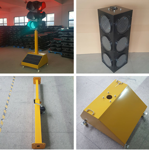 Adjustable Height Solar 3-Aspect 4-Face Mobile Solar Power Traffic Light With Four Wheel