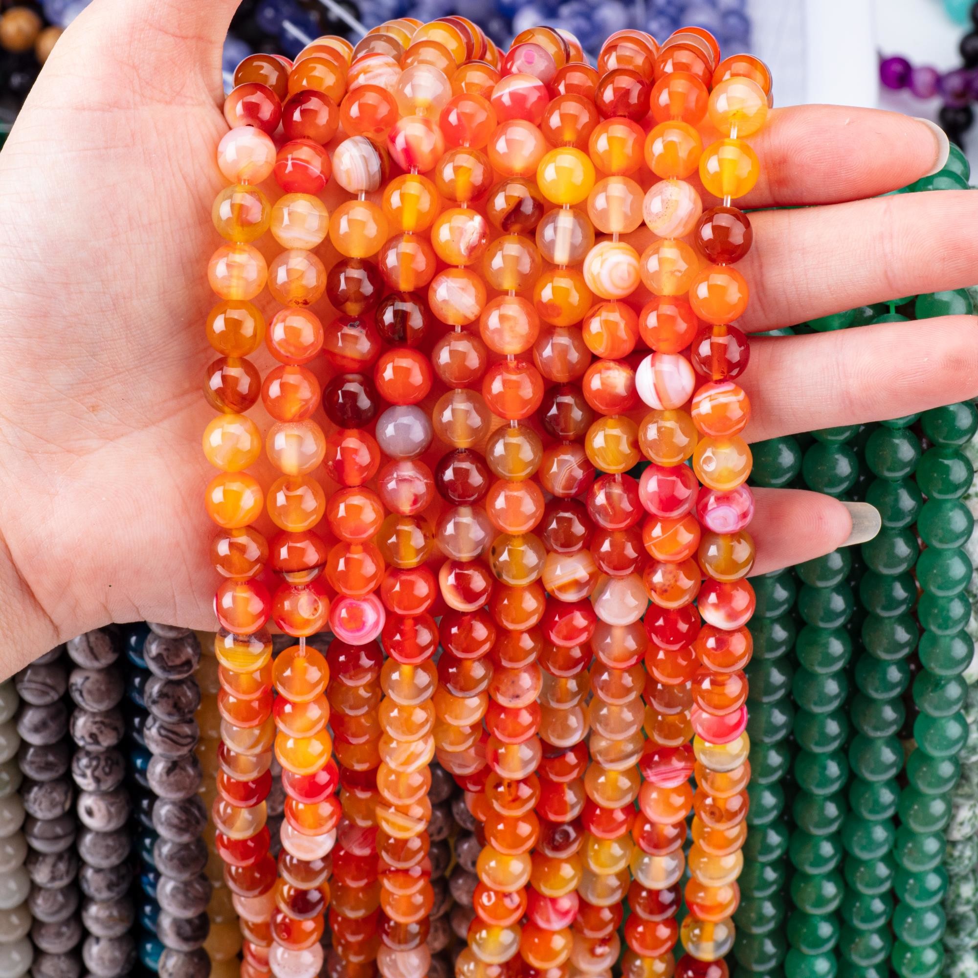 Orange Stripped Agate Loose Bead Strands Semi Precious Stone for DIY Jewelry Making