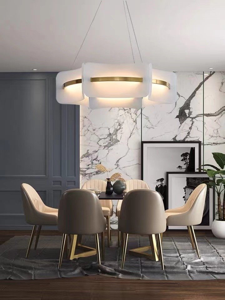 BIG ROUND PENDANT LIGHTS LED LIGHTING HANGING UP IN LIVING ROOM