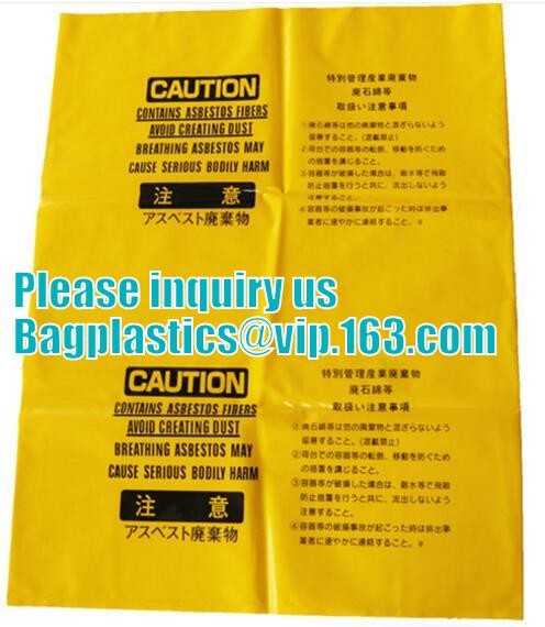 Hazardous Waste Yellow Plastic Bag Asbestos Garbage Bag,large size thicker LDPE asbestos remove bags,asbestos garbage ba